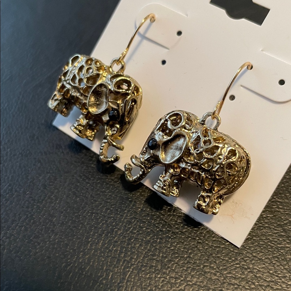 PURE EXPRESSIONS Goldtone finish Elephant Dangle Earrings
